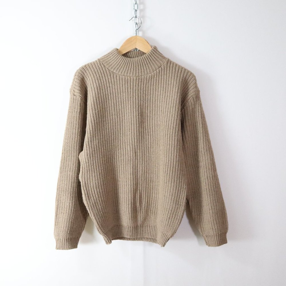 vintage chunky tan shaker knit mock neck sweater